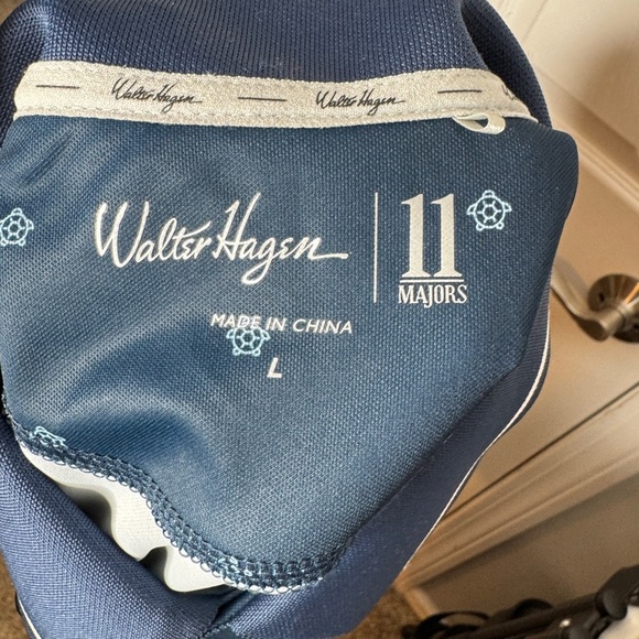 Walter Hagen 11 Majors Shirt Mens Large Blue Polo Button Turtle Graphic Print - Picture 4 of 7
